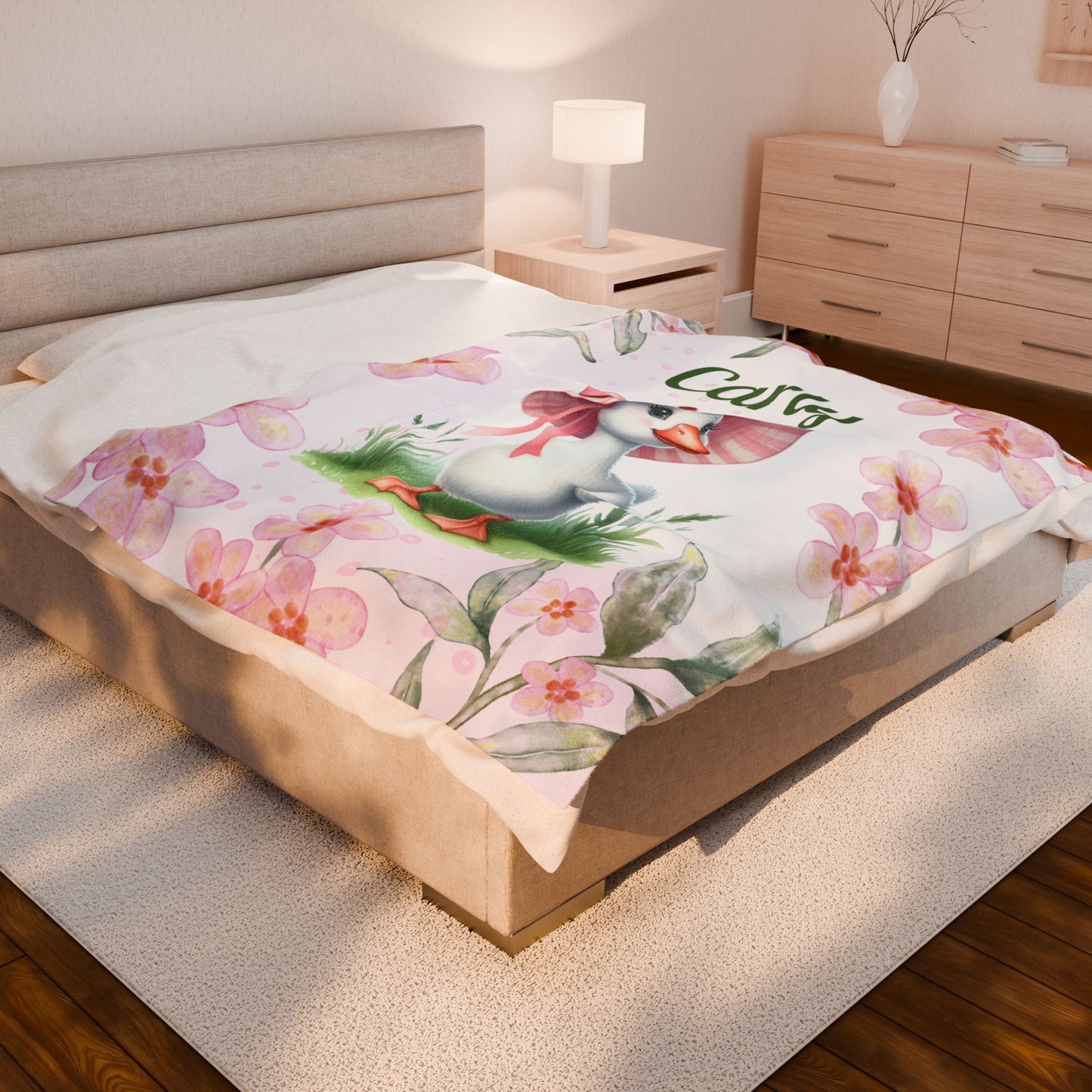 Personalized Velveteen Plush Blanket with Floral Design, Cozy Home Decor, Baby Shower Gift, Unique Gift for Kids