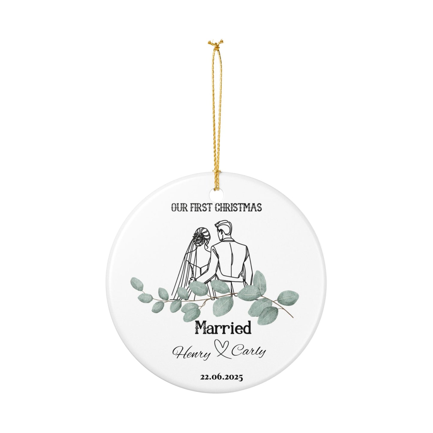 Personalized Wedding Ornament, Custom Christmas Decoration, Newlywed Gift, First Christmas Ornament, Marriage Keepsake