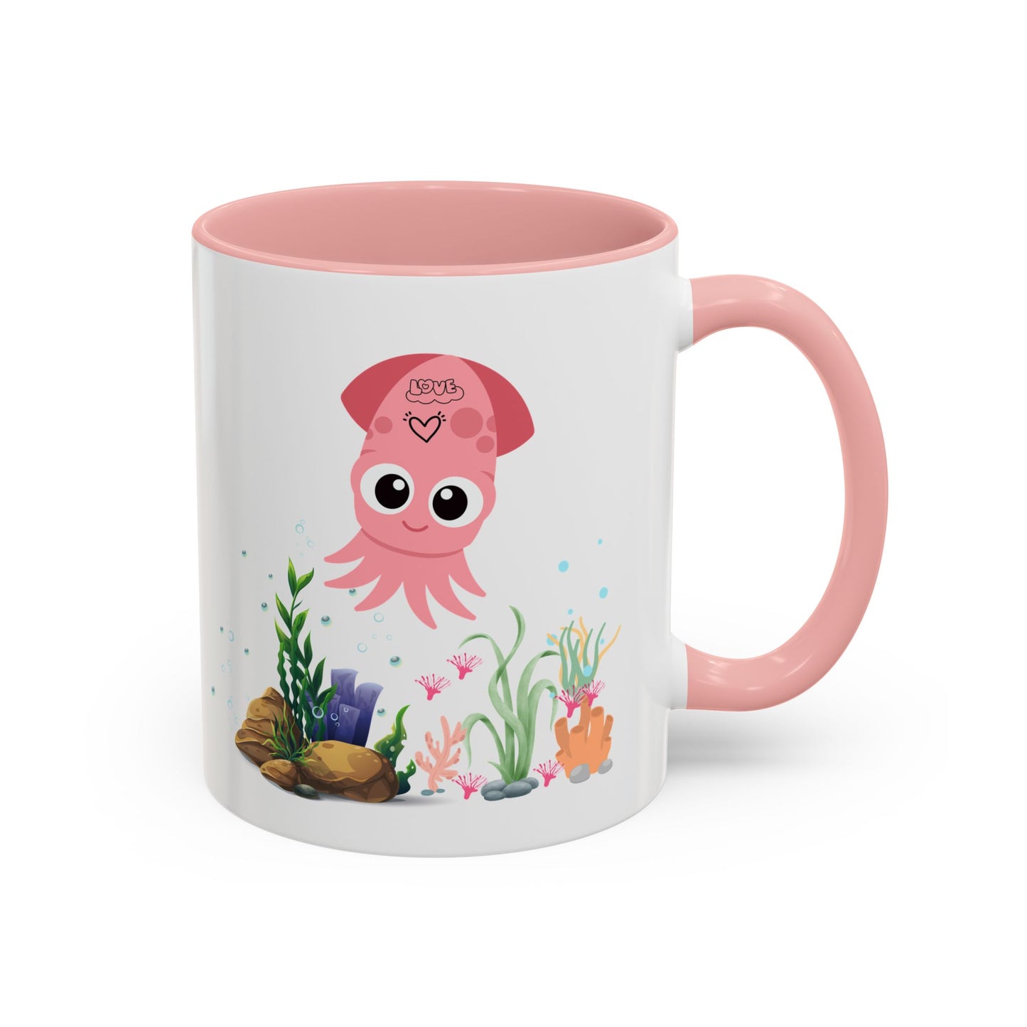 Pink squid cartoon with love Coffee Mug