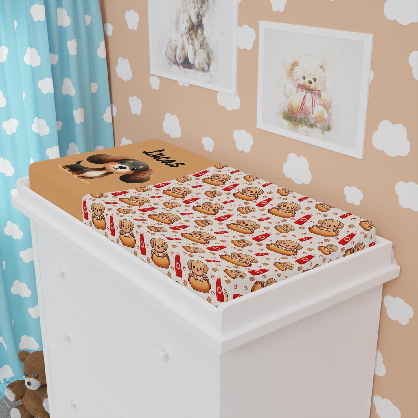 Changing Pad Cover — Personalized Puppy & Milk Bottle Nursery Crib Protector