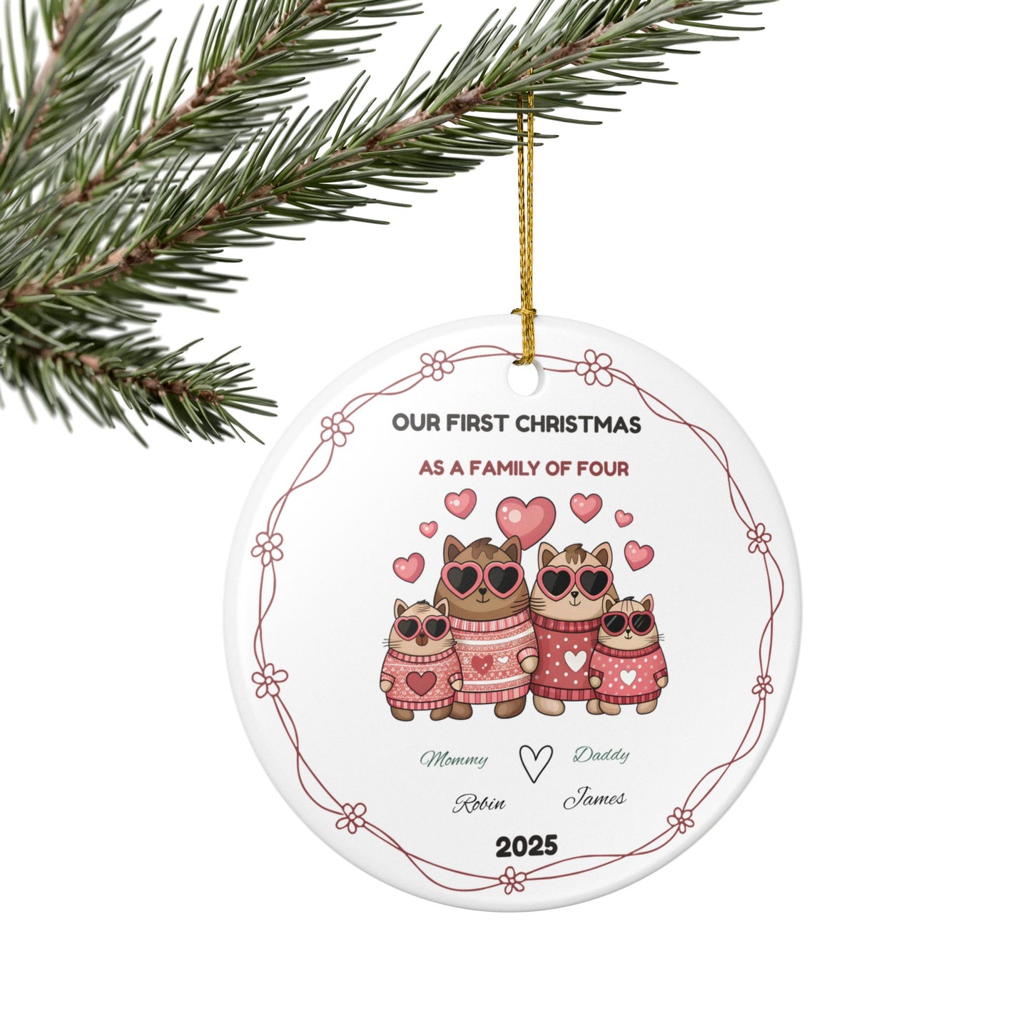 Family Christmas Ornament, Personalized Keepsake for First Christmas, Holiday Decor, Pet Lover Gift, Custom Family Tree Decor