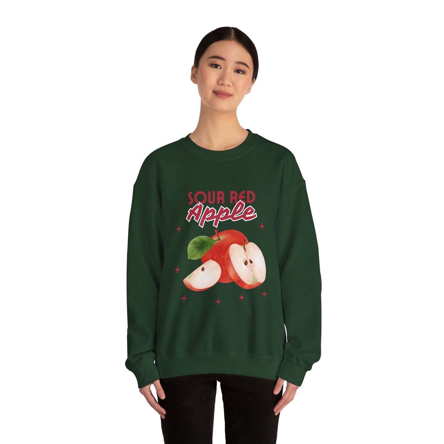 Sour Red Apple Sweatshirt, Cozy Crewneck, Unisex Apparel, Cute Fruit Design, Perfect Gift for Apple Lovers, Autumn Fashion