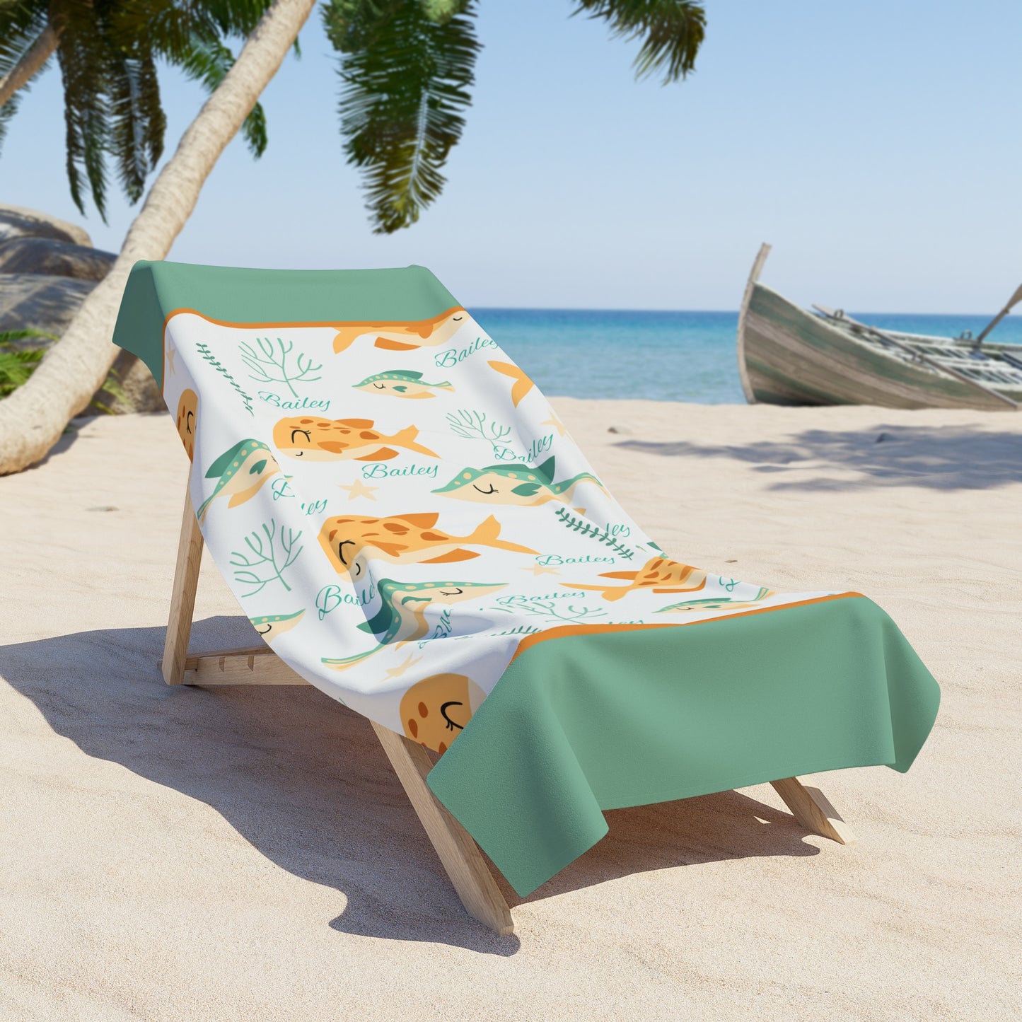 Puffer Fish Pattern Beach Towel — Cute Tropical Sea Life Print