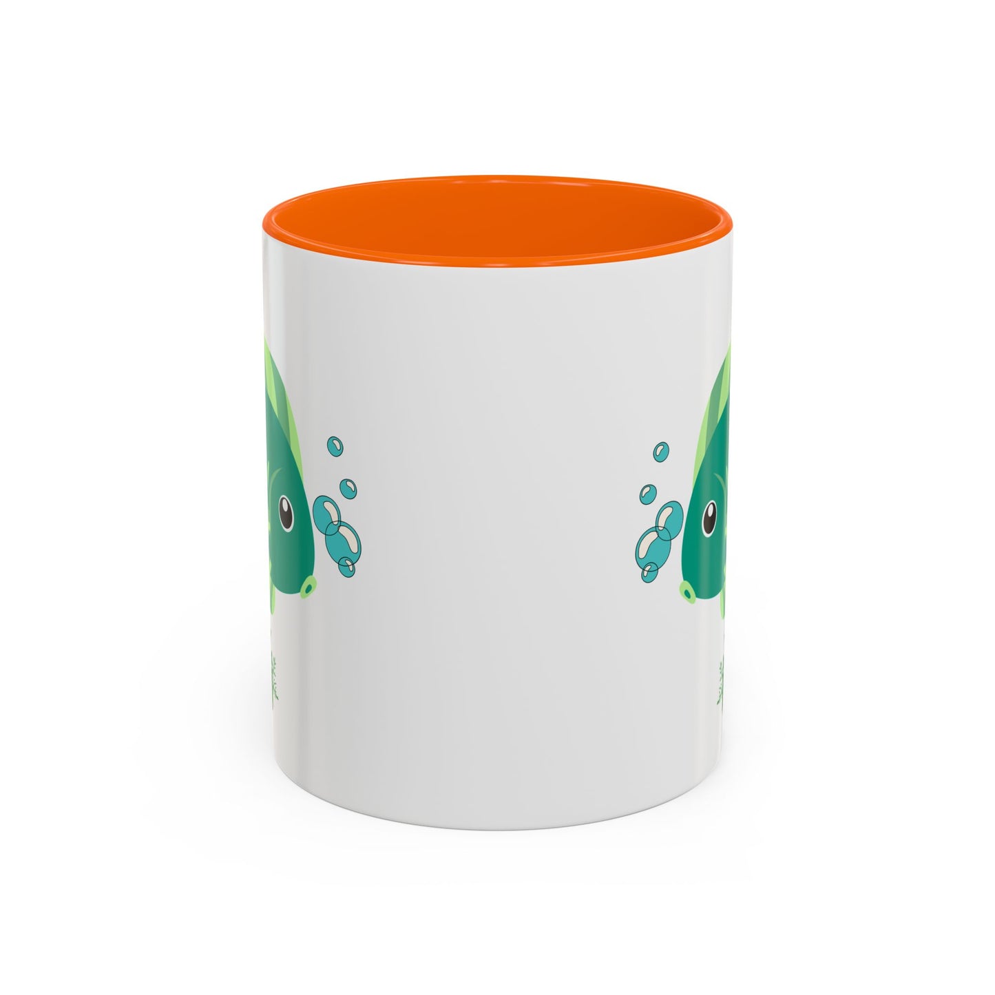 Green fish with bubbles and aquatic plants Coffee Mug