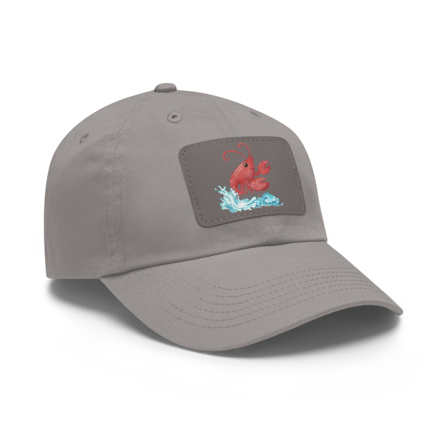 Cheerful red lobster emerging from stylized blue waves Dad Hat with Leather Patch (Rectangle)