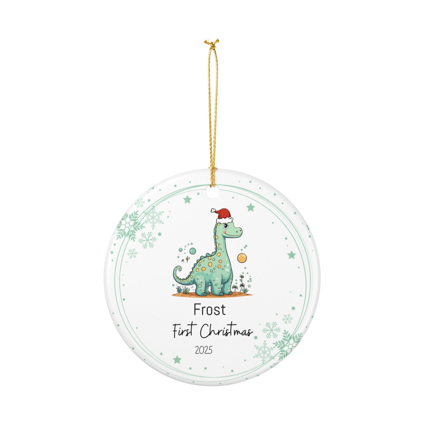 Dinosaur Christmas Ornament, First Christmas Ornament, Ceramic Holiday Decor, Baby's First Christmas 2025, Festive Tree Decoration