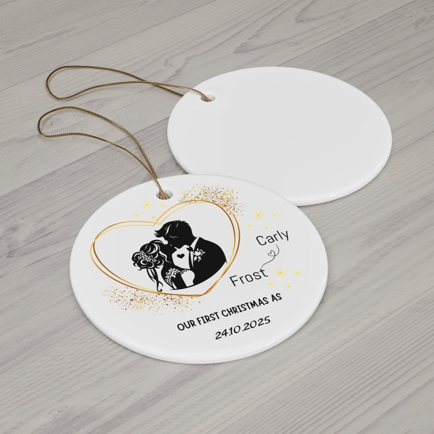 Personalized Wedding Ornament, First Christmas Together, Couples Gift, Ceramic Tree Decor, Heart Shape Keepsake