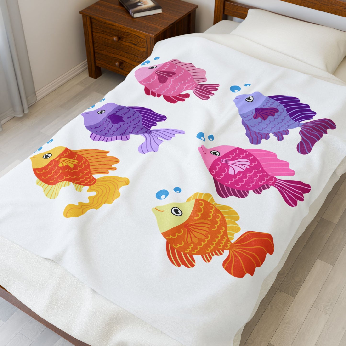 Six fish with cartoonish bubbles Velveteen Plush Blanket