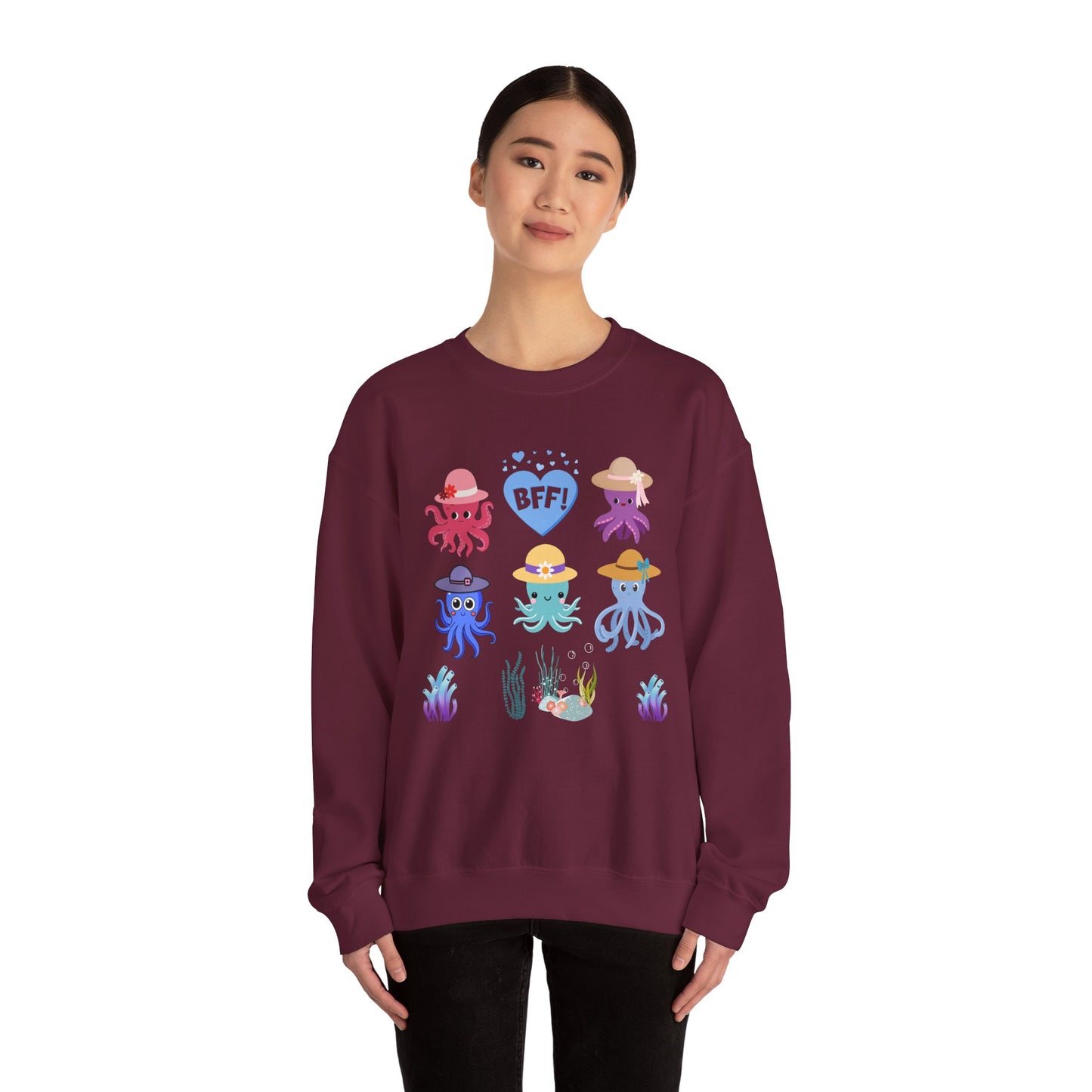 Cute Octopus BFF Sweatshirt, Gift for Friends, Ocean Lover Apparel, Matching Outfits, Cozy Crewneck for Celebrations