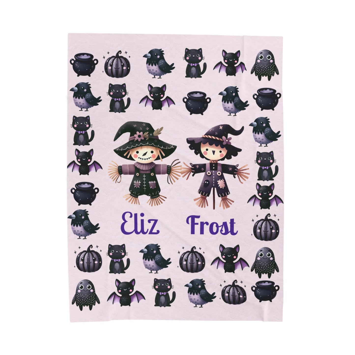 Personalized Halloween Velveteen Plush Blanket | Cozy Fall Decor, Unique Gift, Witch, Cat, Spooky Design, Kids' Bedroom, Halloween