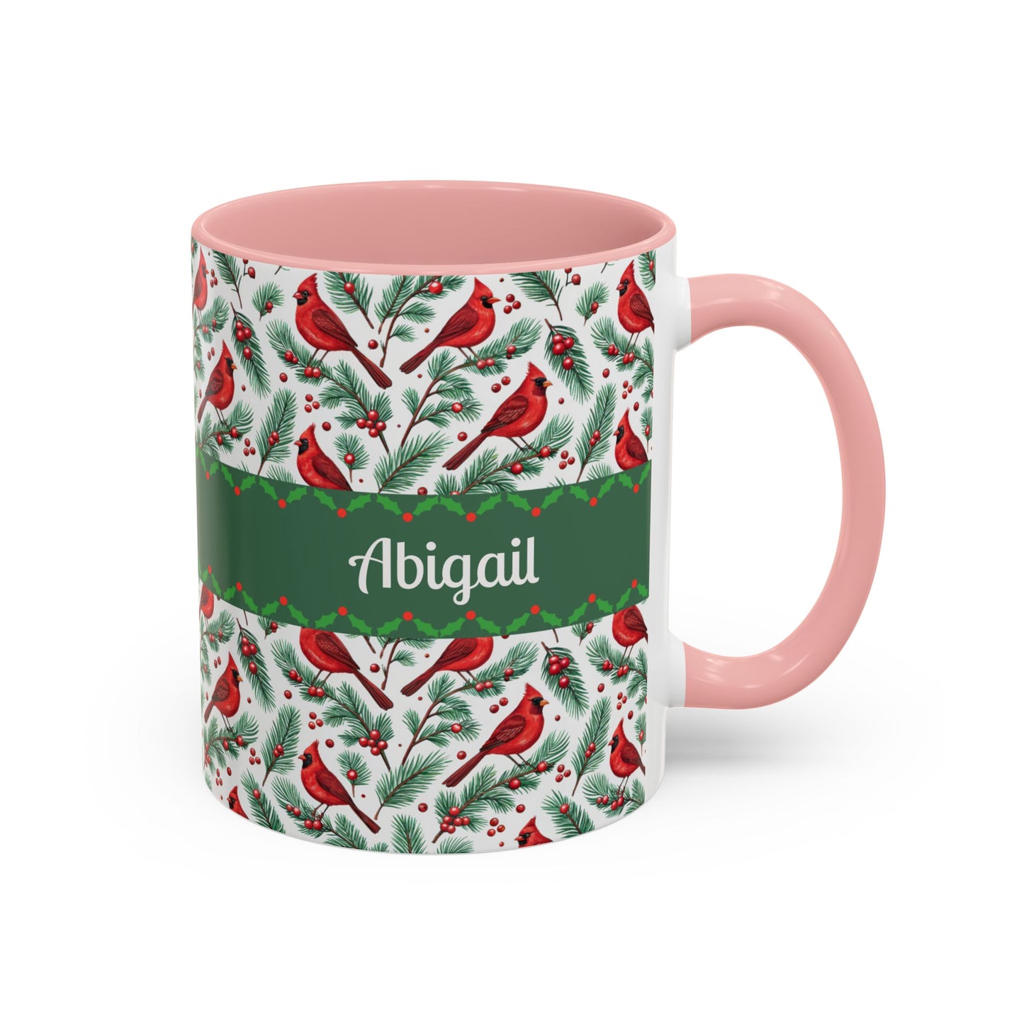Personalized Holiday Coffee Mug, Festive Cardinal Mug, Custom Name Mug, Christmas Gift, Winter Decor, Drinkware
