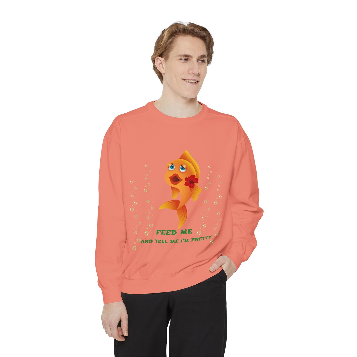 Cartoon goldfish with red lips and flower Unisex Garment-Dyed Sweatshirt