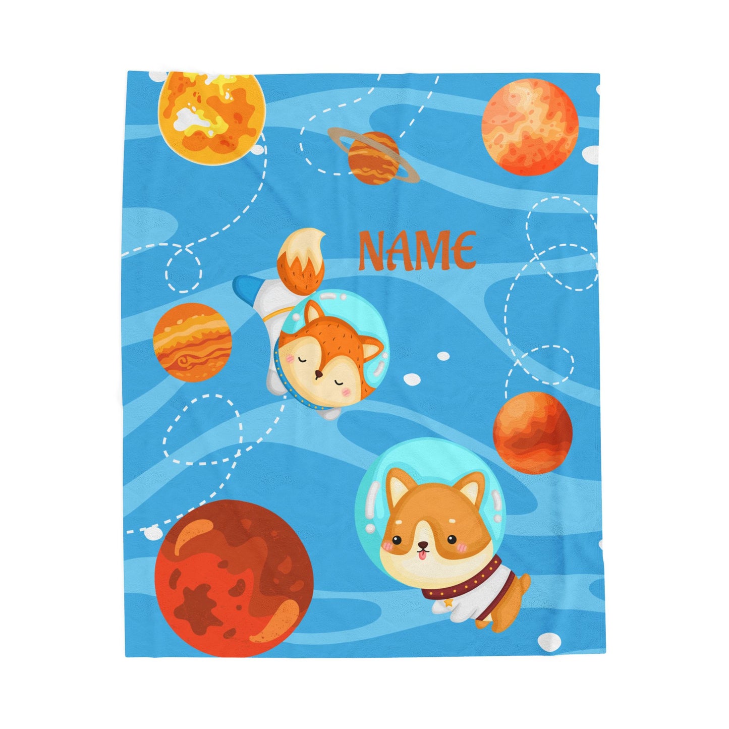 Cute Planetary Velveteen Plush Blanket | Personalized Gift | Kids Room Decor, Cozy Throw, Space Theme, Baby Shower, Birthday Gift