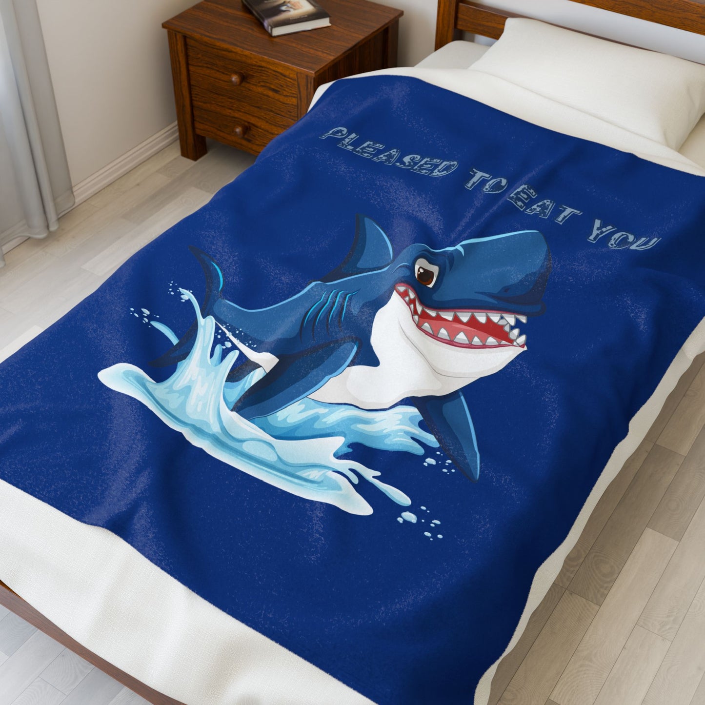 Humorous cartoon shark with threatening text Velveteen Plush Blanket