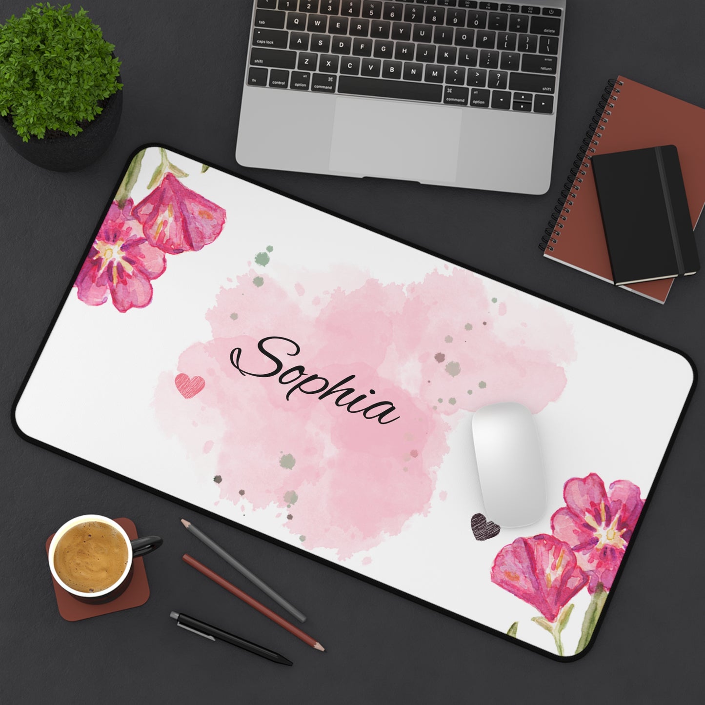 Personalized Floral Desk Mat - Custom Name Mouse Pad, Office Decor, Gift for Her, Stylish Workspace, Desk Accessories
