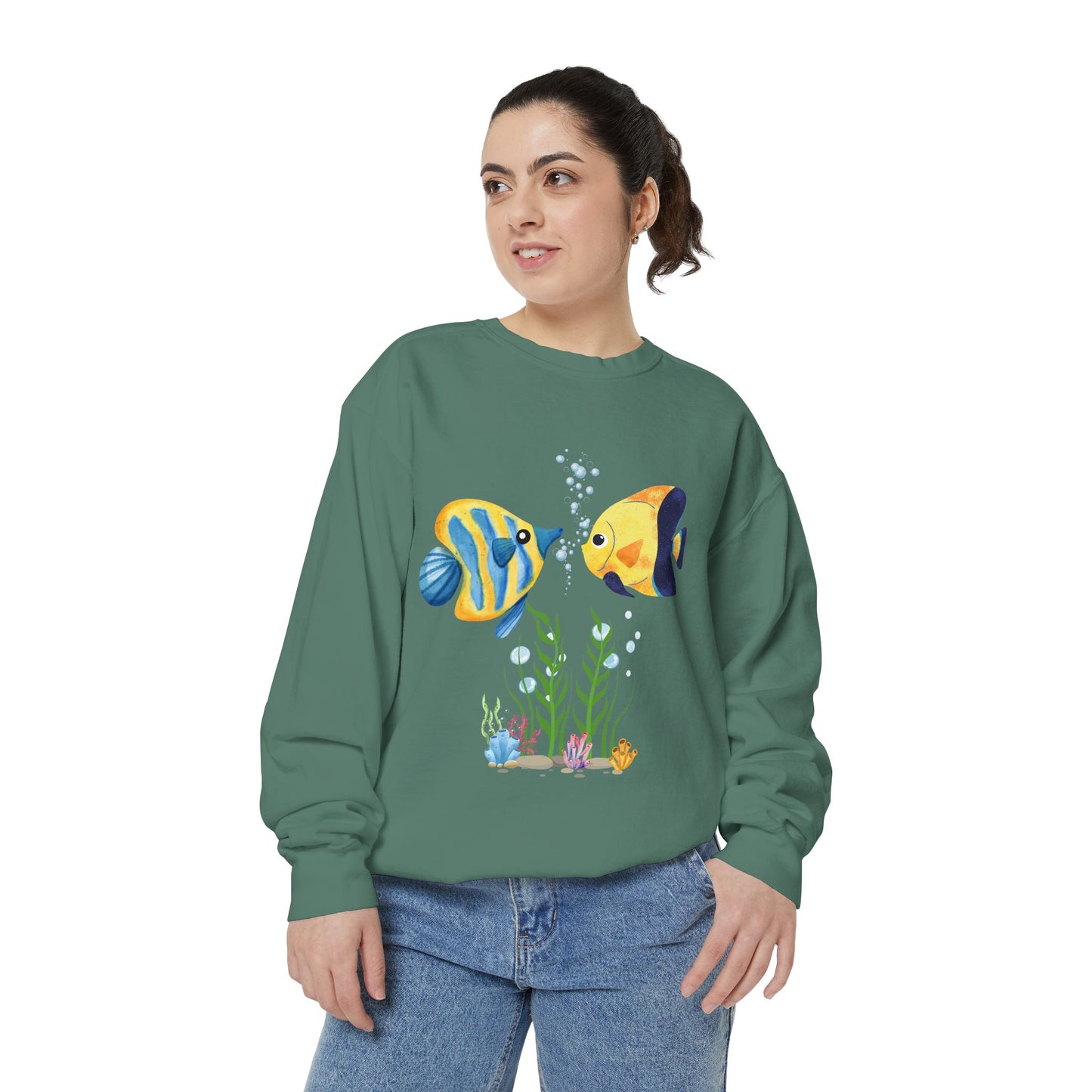Two fish greet in underwater Unisex Garment-Dyed Sweatshirt