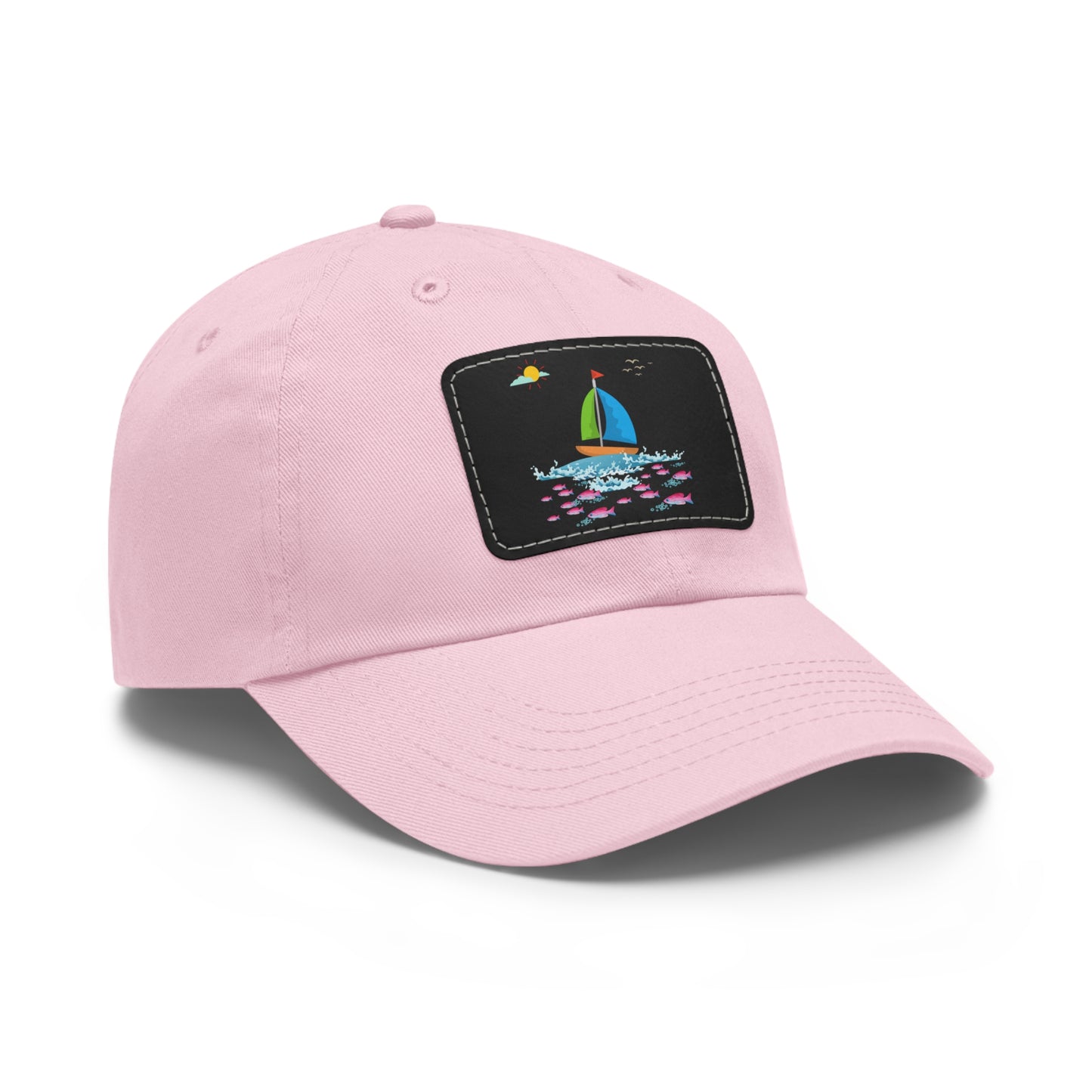 Sailboat and Red fish Dad Hat with Leather Patch (Rectangle)