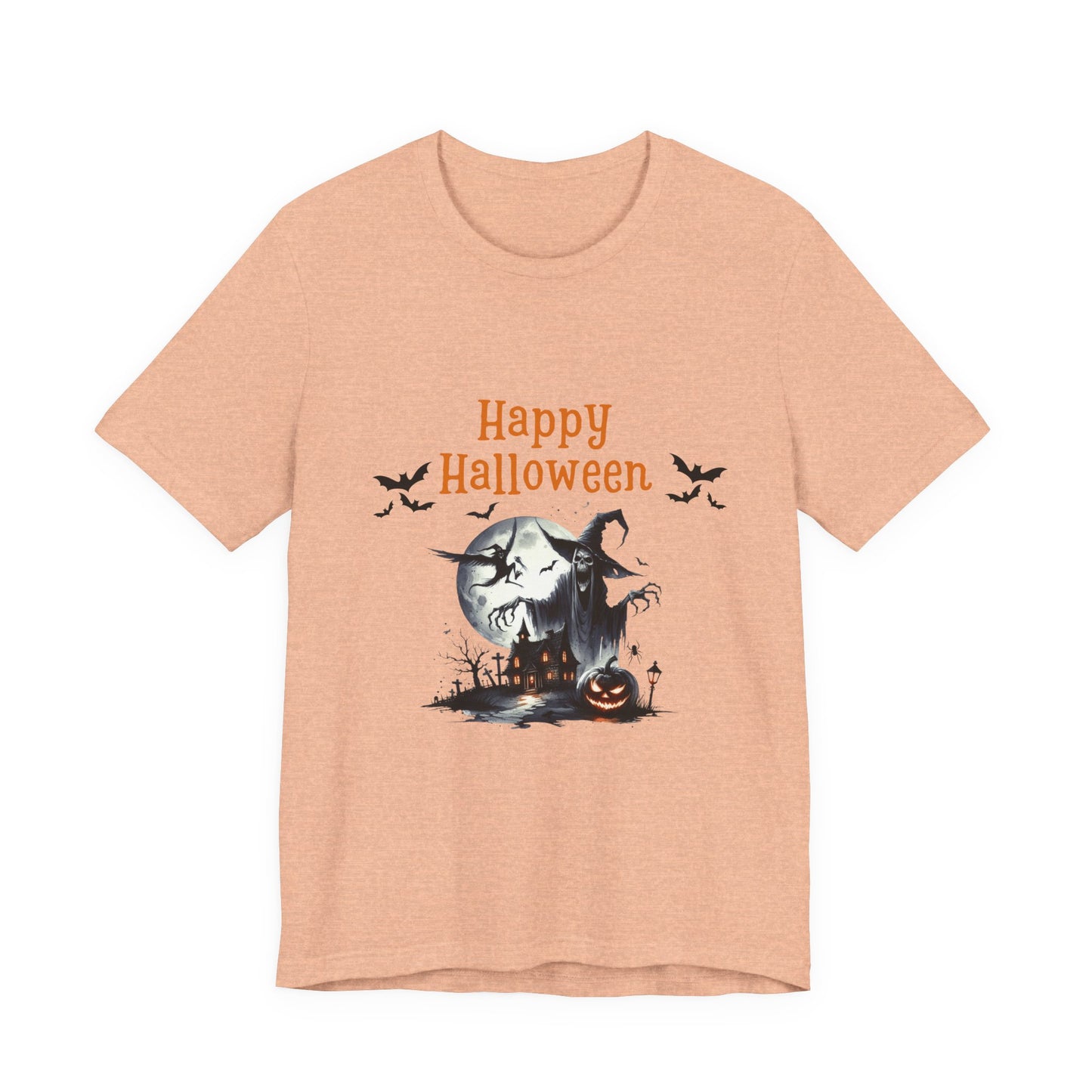 Happy Halloween Unisex Tee, Spooky T-Shirt, Halloween Gift, Fall Wardrobe Essential, Ghosts and Ghouls Vibe
