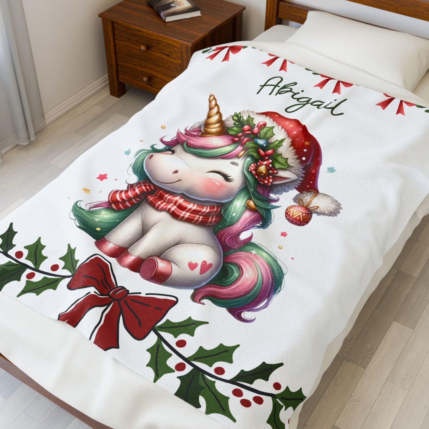 Personalized Unicorn Plush Blanket | Cozy Gift for Kids | Holiday Decor | Soft Throw | Child's Room Decoration, Unique Christmas Gift