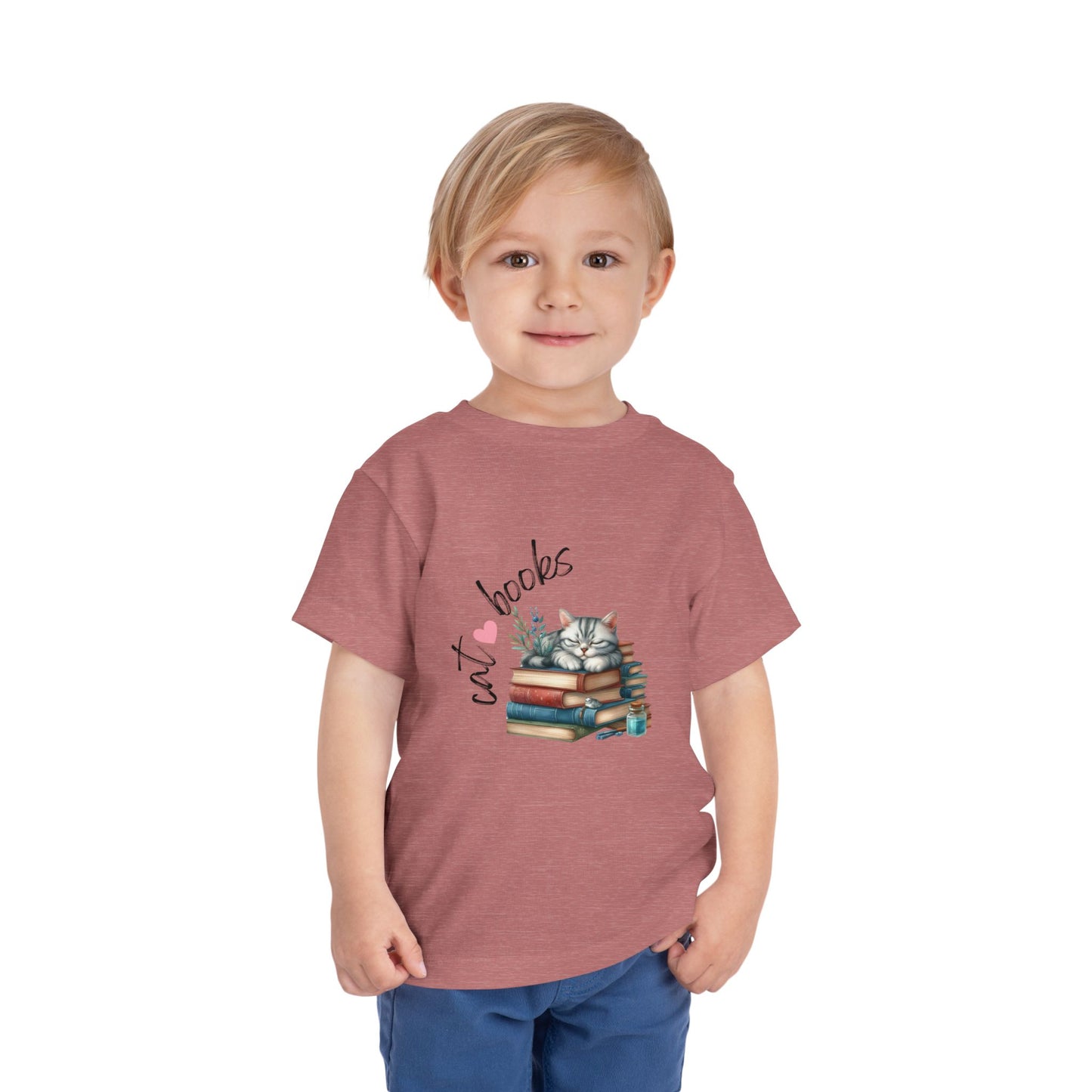 Cute Cat Books Toddler Tee, Kids Cat Lover Shirt, Bookworm Toddler T-Shirt, Gift for Cat Lovers, Fun Children's Apparel