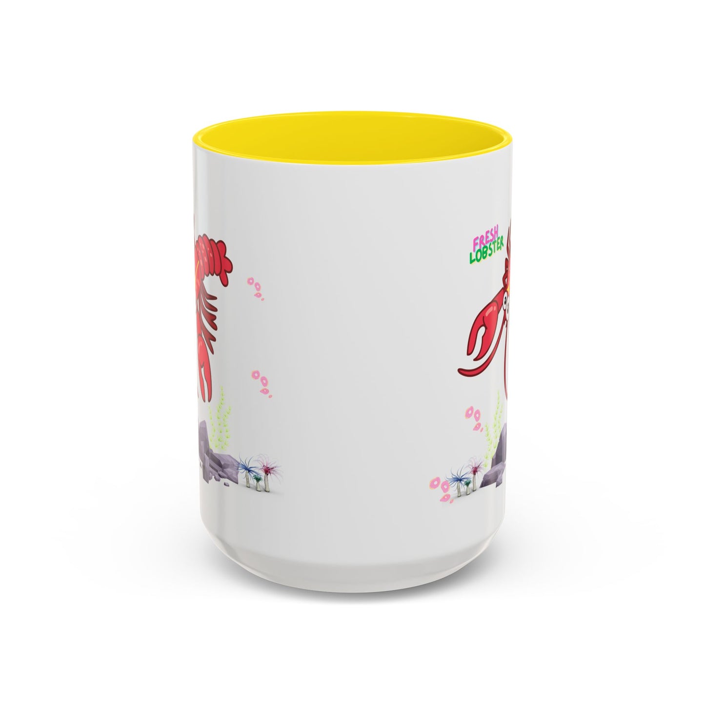 Friendly red lobster big eyes and yellow strip Coffee Mug