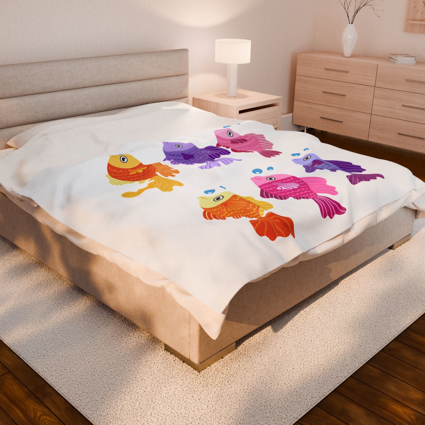 Six fish with cartoonish bubbles Velveteen Plush Blanket