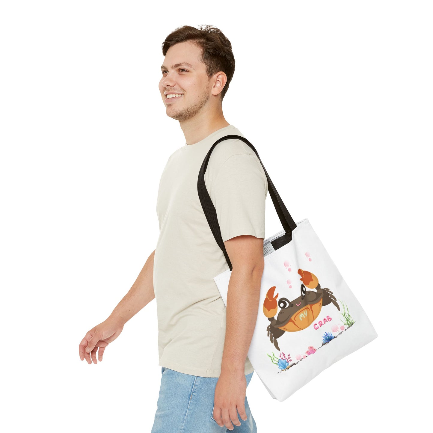 Crab with subtle bubbles and underwater flora Tote Bag