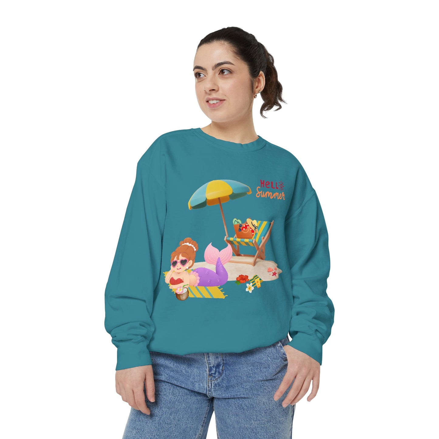 Mermaid lounging on a beach towel Unisex Garment-Dyed Sweatshirt