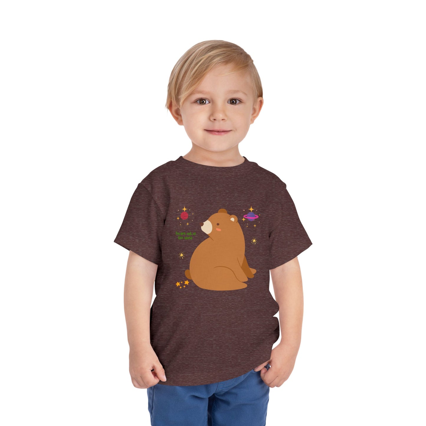 Cosmic Bear Toddler Tee, Cute Kids Shirt, Animal Graphic Tee, Playful Toddler Clothing, Gift for Birthdays, Space-Themed Apparel