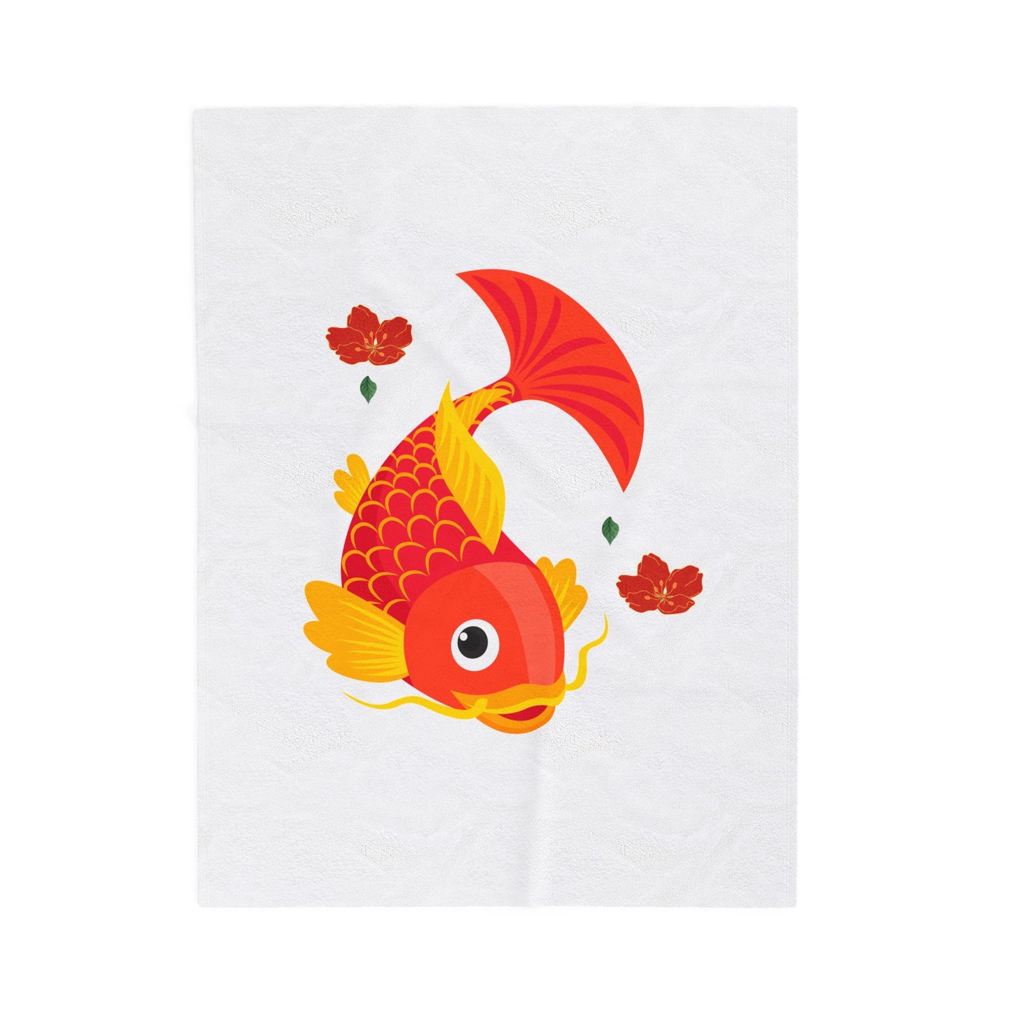 Goldfish with flowing fins and red blossoms Velveteen Plush Blanket