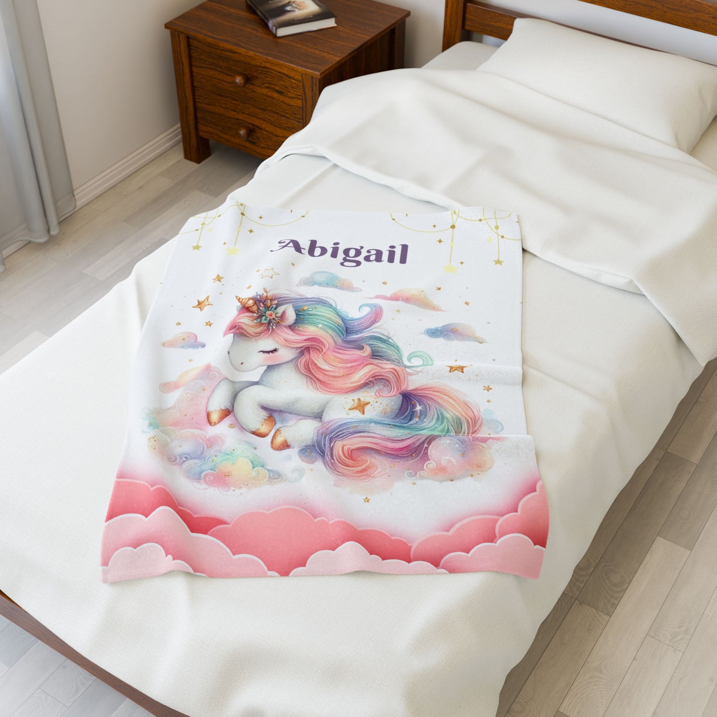 Unicorn Dream Velveteen Blanket, Personalized Cozy Blanket, Baby Shower Gift, Kids Room Decor, Magical Unicorn Gift