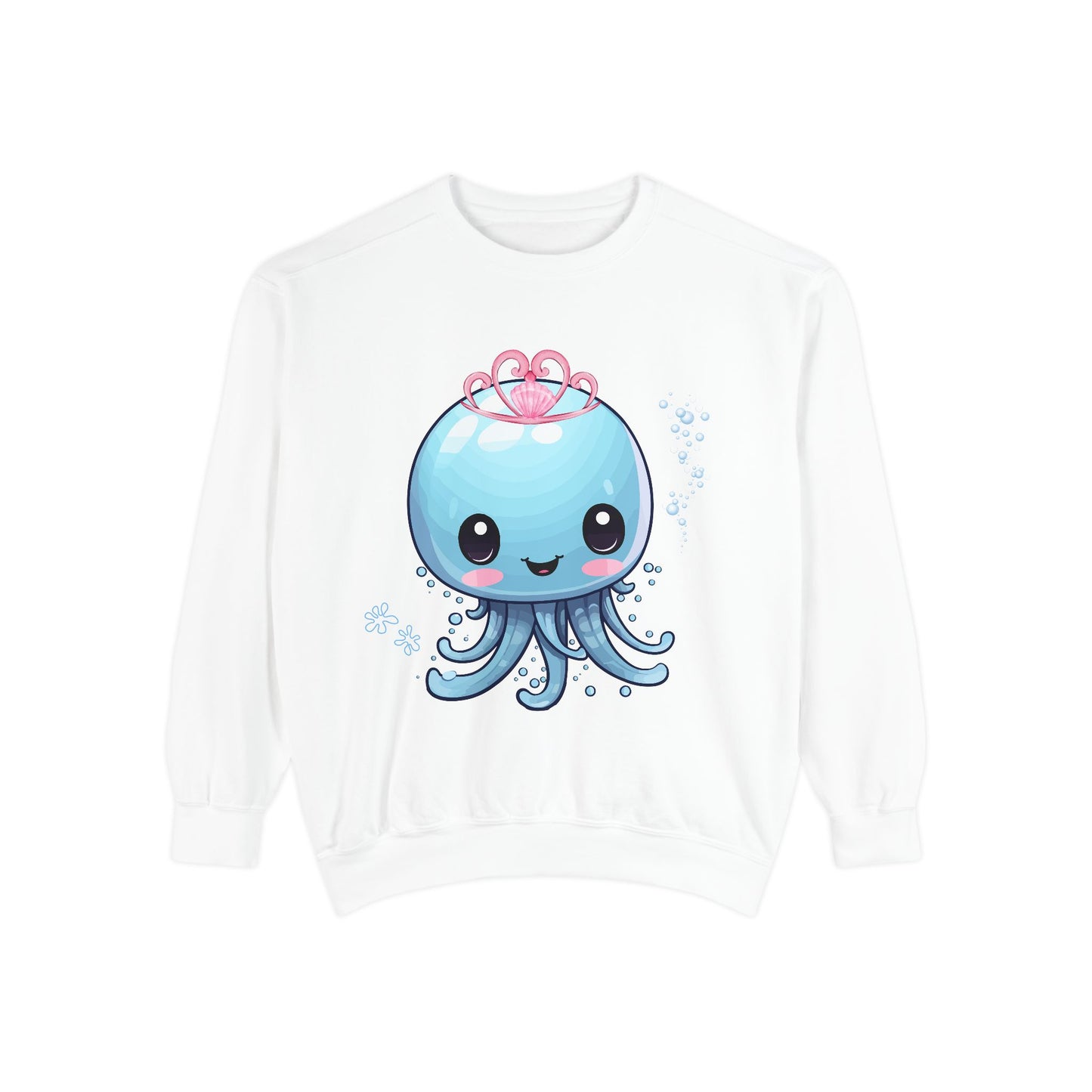 Blue jellyfish with a pink tiara Unisex Garment-Dyed Sweatshirt