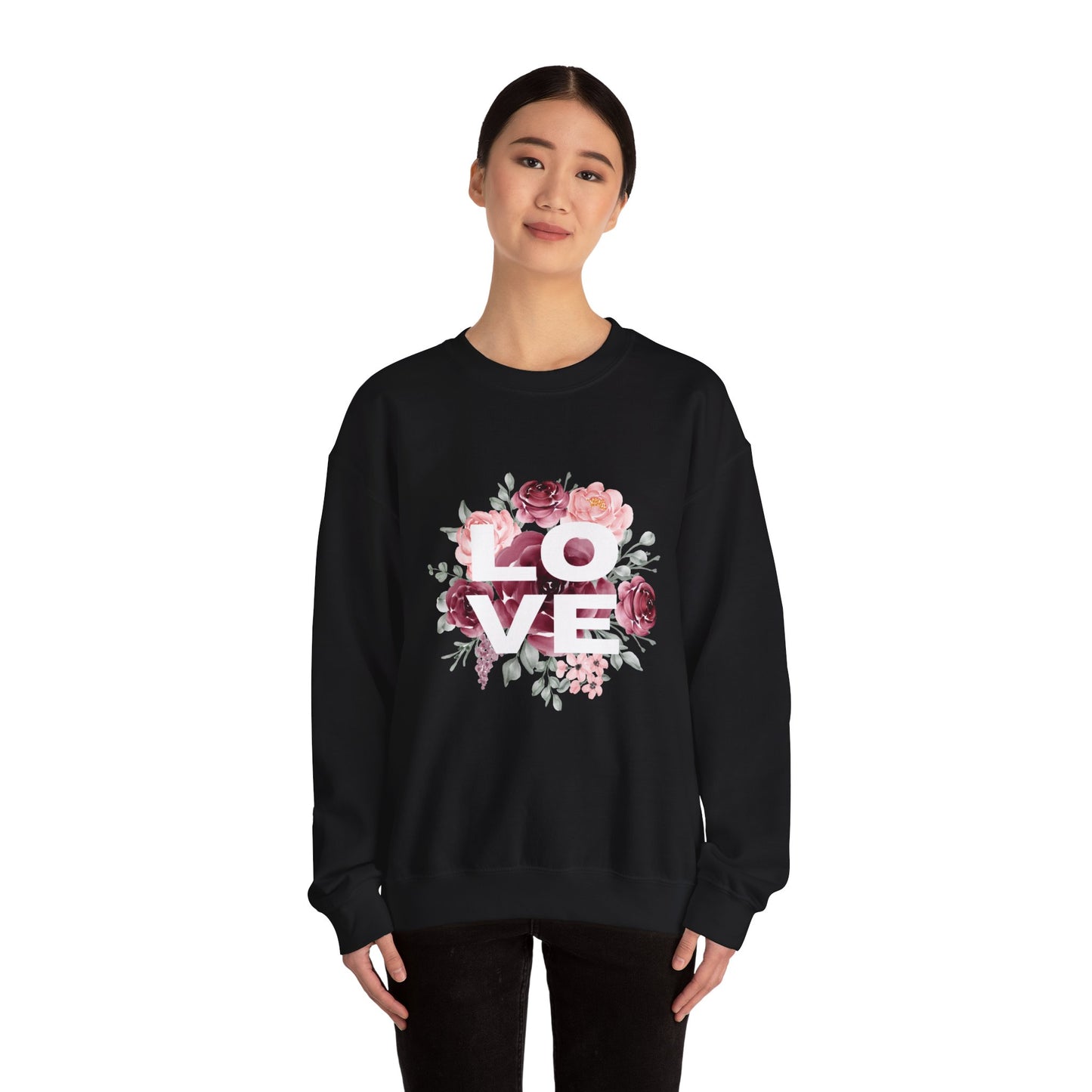 Floral Love Crewneck Sweatshirt | Cozy Unisex Sweatshirt for Valentine's Day, Romantic Gift, Casual Wear, Stylish Layering