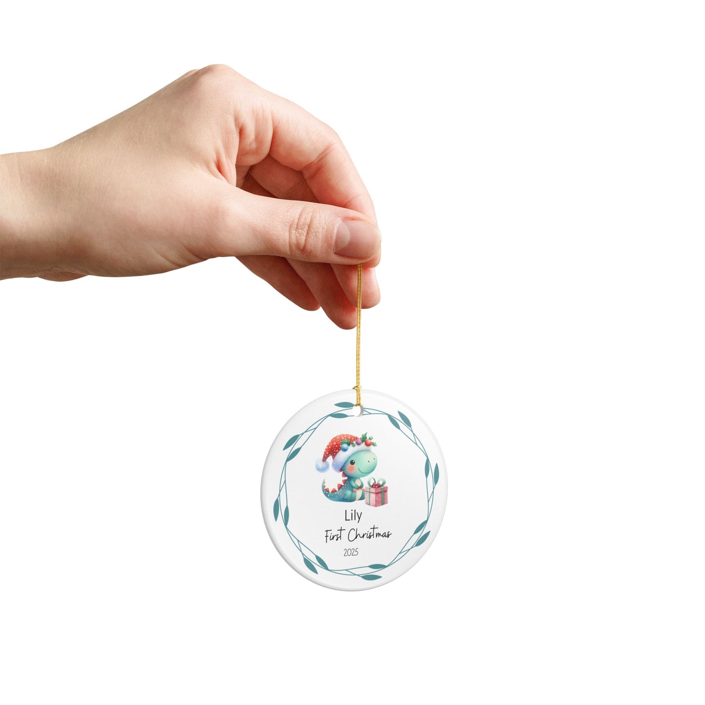 Personalized First Christmas Ornament, Cute Dinosaur Decoration, Holiday Gift, Baby's First Christmas, Keepsake Ornament