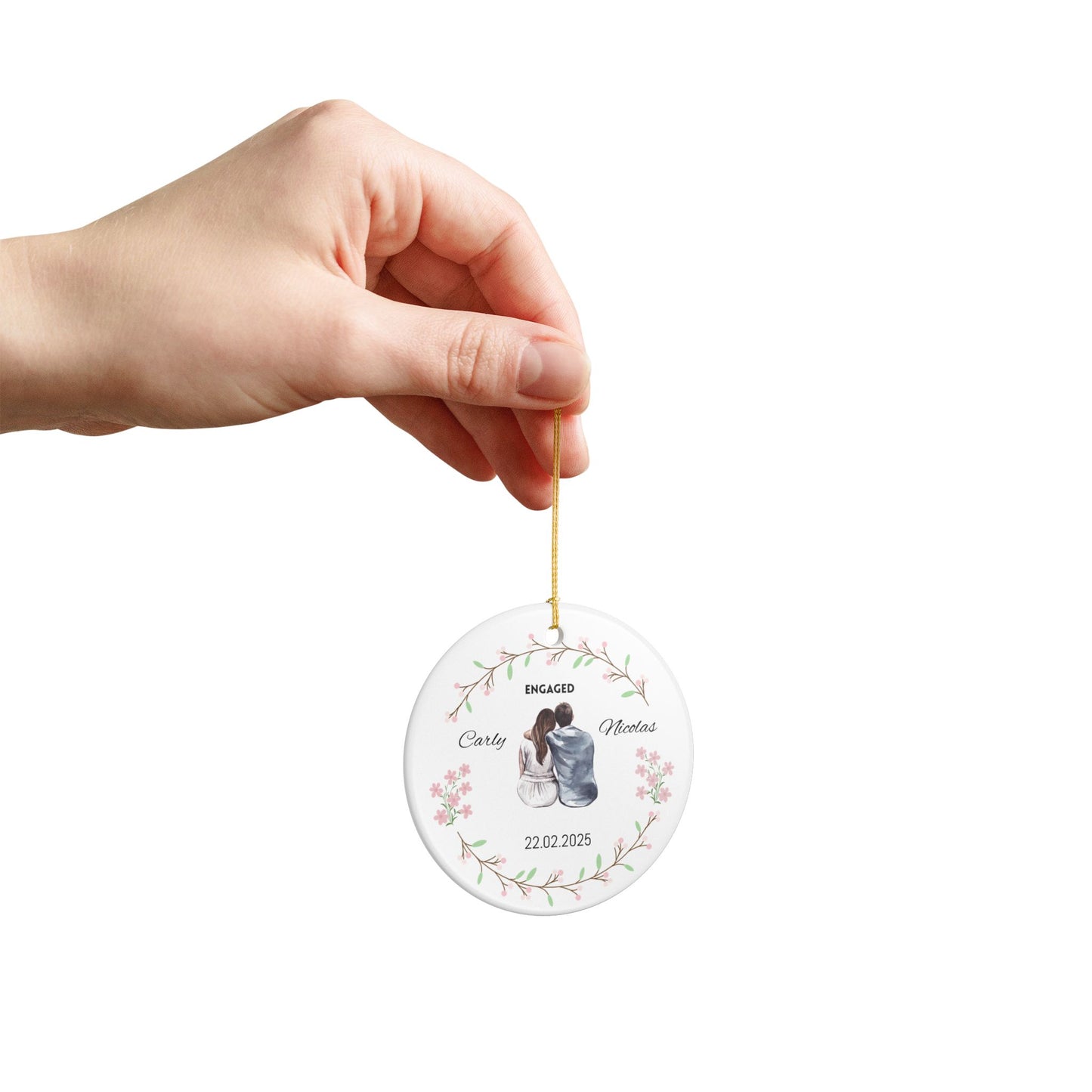 Engagement Ornament, Personalized Ceramic Ornament, Wedding Gift, Holiday Decor, Keepsake Decoration, Custom Couple Decor