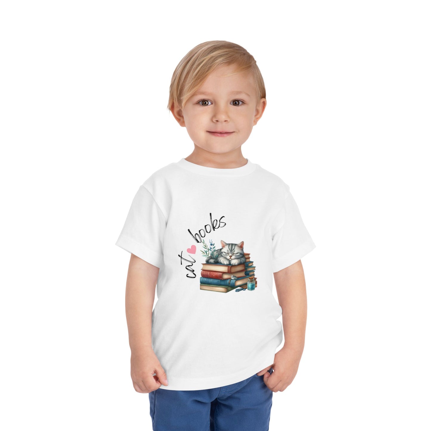 Cute Cat Books Toddler Tee, Kids Cat Lover Shirt, Bookworm Toddler T-Shirt, Gift for Cat Lovers, Fun Children's Apparel