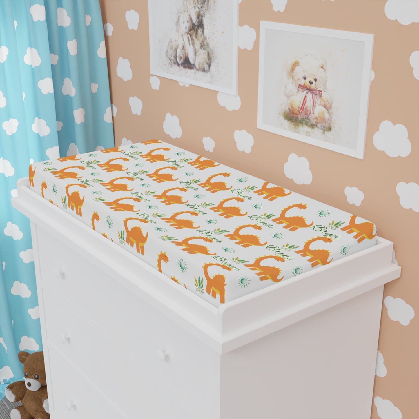 Fox Print Baby Changing Pad Cover — Orange Foxes & Leaves, Waterproof Nursery Changing Mat Cover