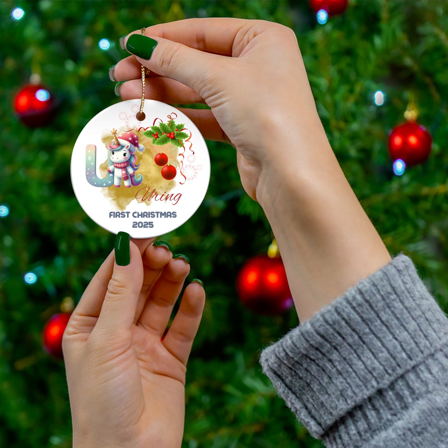 Whimsical Unicorn First Christmas Ornament, Custom Holiday Decor, Baby’s First Christmas, Unique Gift, Festive Home Decoration