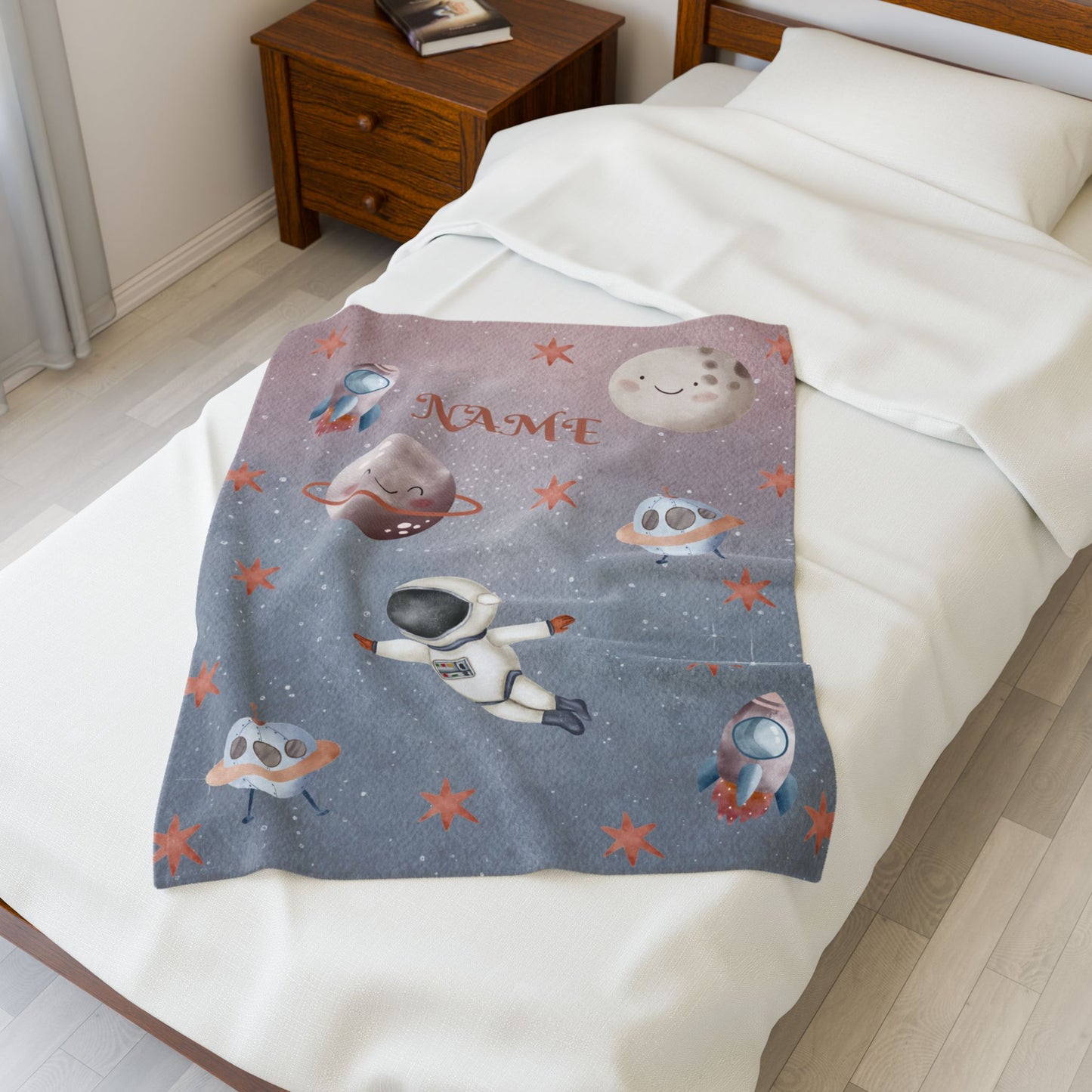 Personalized Space-Themed Velveteen Plush Blanket, Cozy Kids Blanket, Astronaut Decor, Custom Baby Shower Gift, Soft Throw Blanket