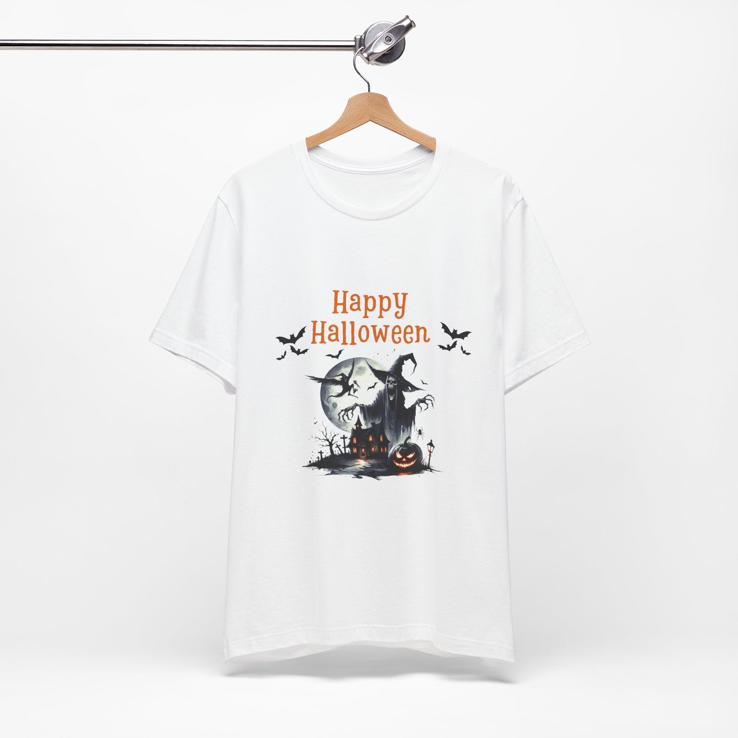 Happy Halloween Unisex Tee, Spooky T-Shirt, Halloween Gift, Fall Wardrobe Essential, Ghosts and Ghouls Vibe