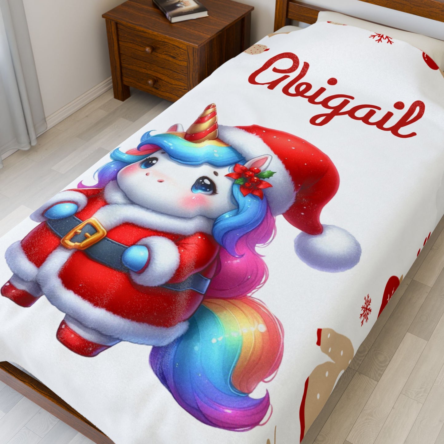 Christmas Unicorn Plush Blanket, Personalized Holiday Throw, Cozy Kids Blanket, Unicorn Gifts, Winter Decor