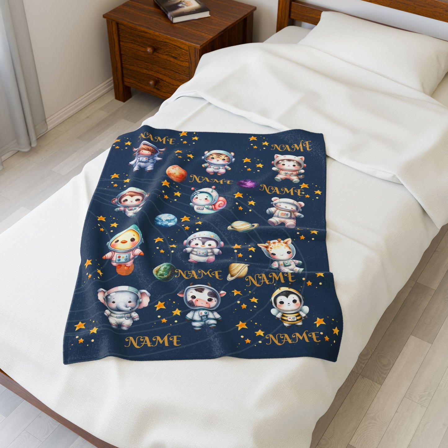 Personalized Space-Themed Velveteen Plush Blanket, Cozy Baby Gift, Celestial Nursery Decor, Custom Name Blanket, Soft Children's Throw
