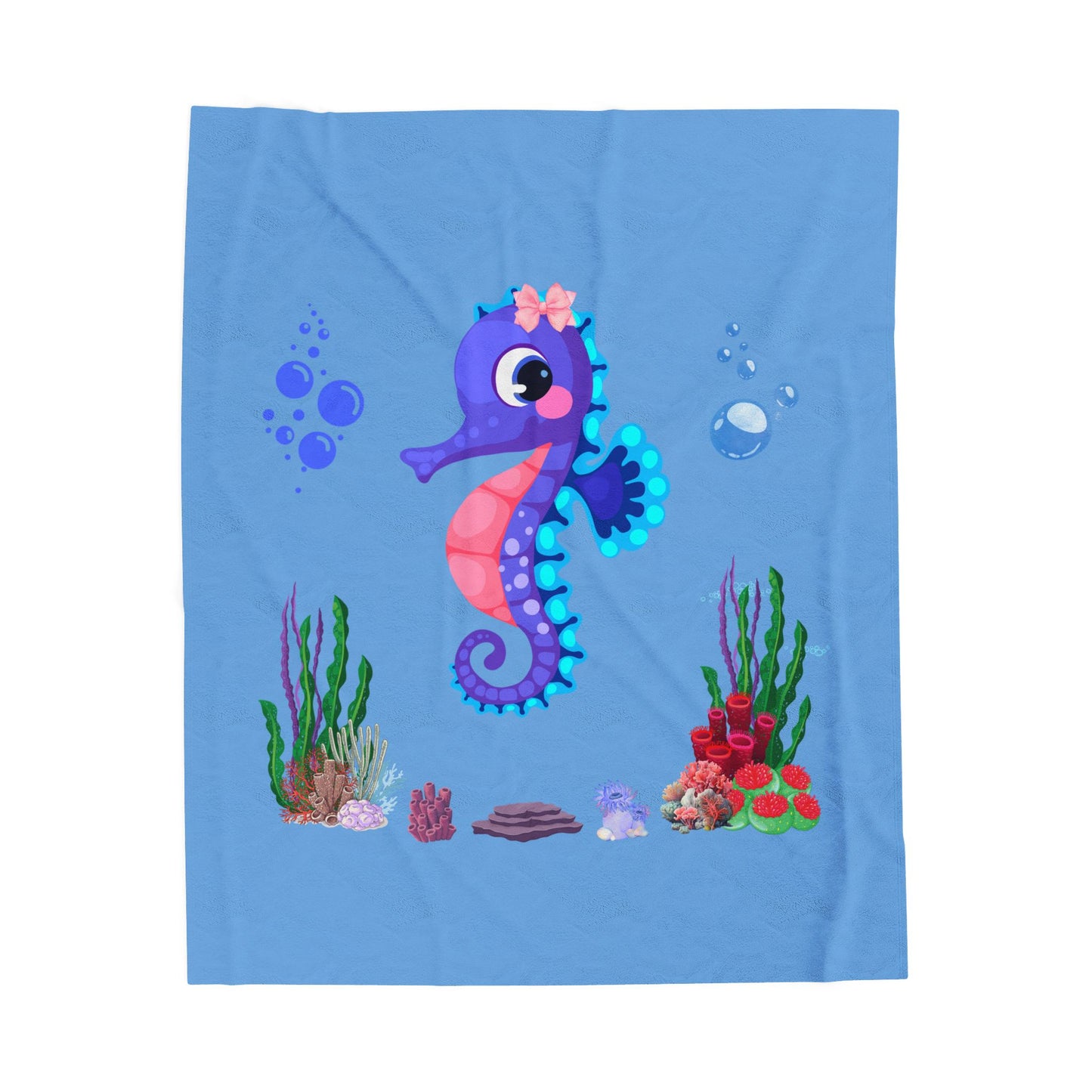 Seahores playful under the sea Velveteen Plush Blanket