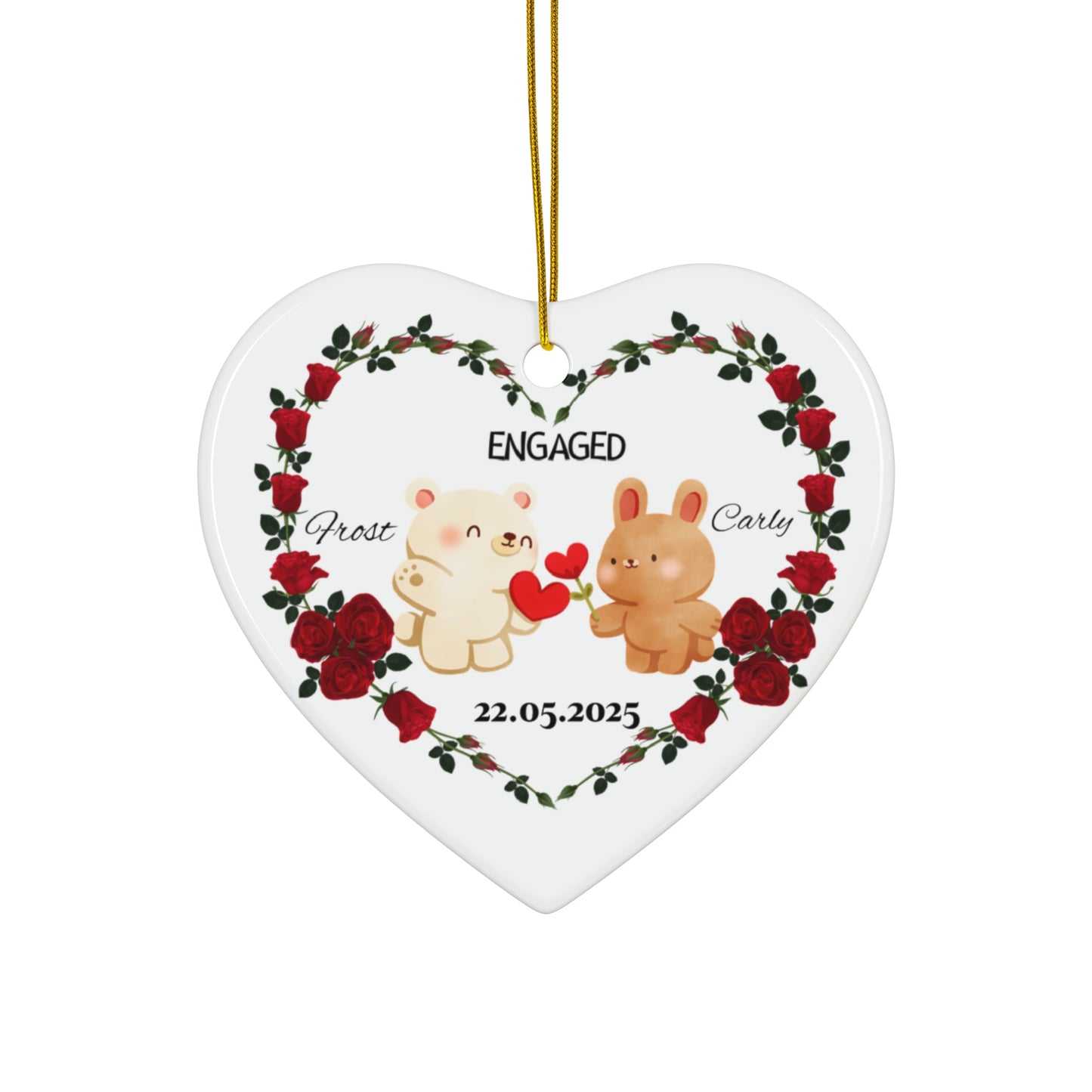 Engagement Ornament, Personalized Heart Keepsake for Wedding Decor, Holiday Gift, Couple Gift, Engagement Celebration