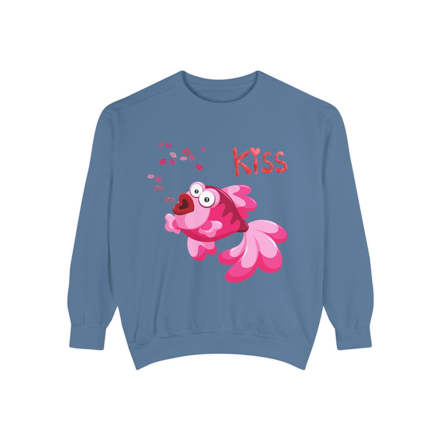 Pink fish with open mouth and kiss Unisex Garment-Dyed Sweatshirt