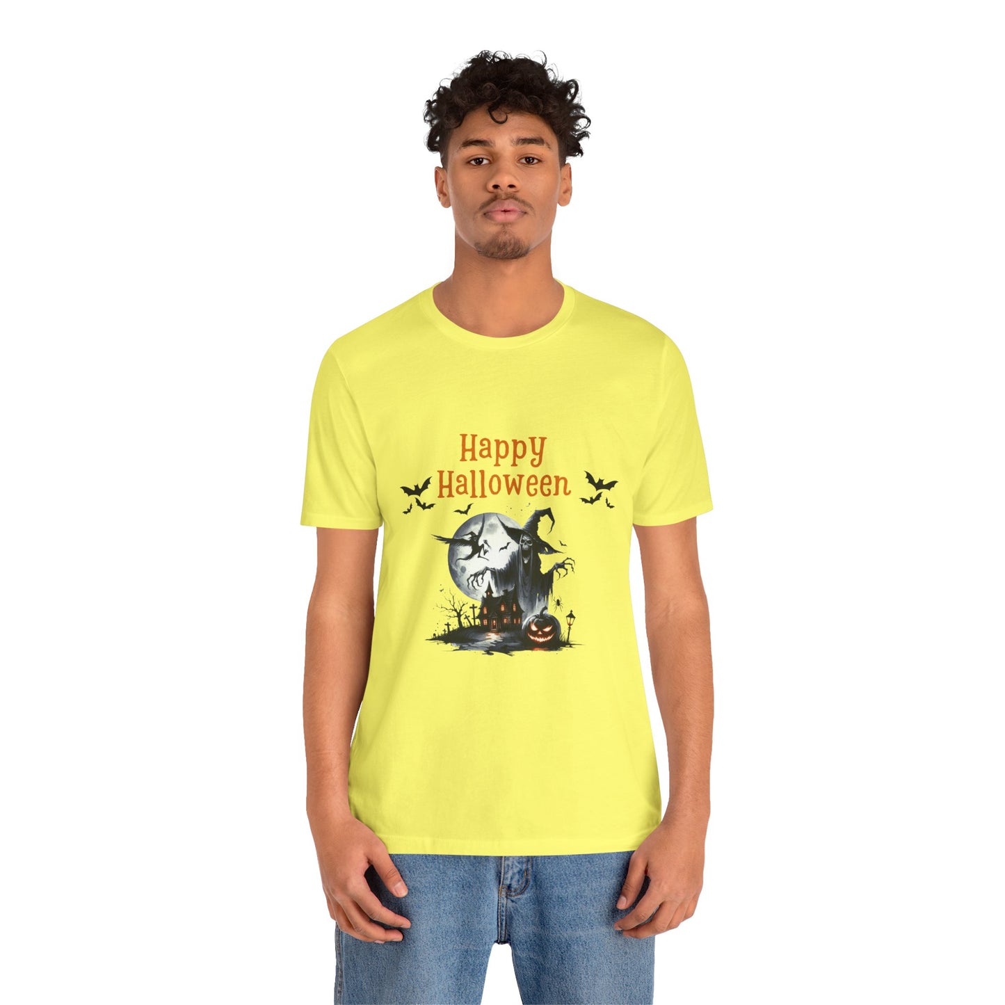 Happy Halloween Unisex Tee, Spooky T-Shirt, Halloween Gift, Fall Wardrobe Essential, Ghosts and Ghouls Vibe