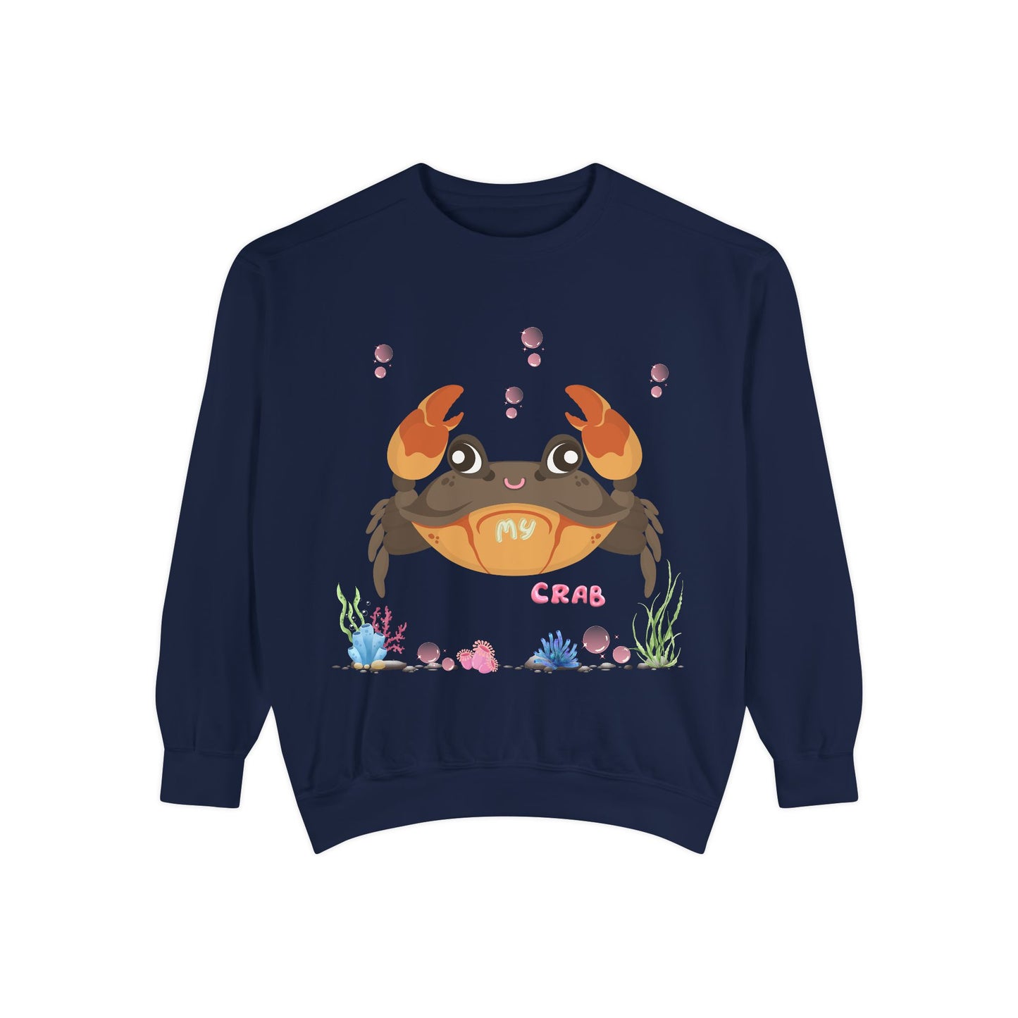 Crab with subtle bubbles and underwater flora Unisex Garment-Dyed Sweatshirt