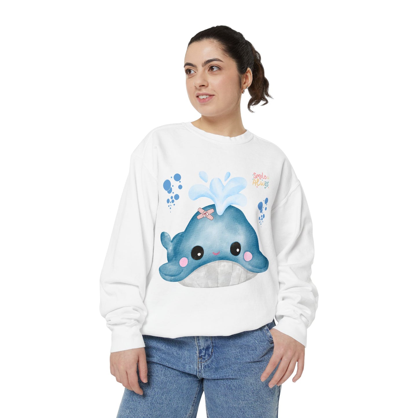 Whale with a bandage and bubble Unisex Garment-Dyed Sweatshirt