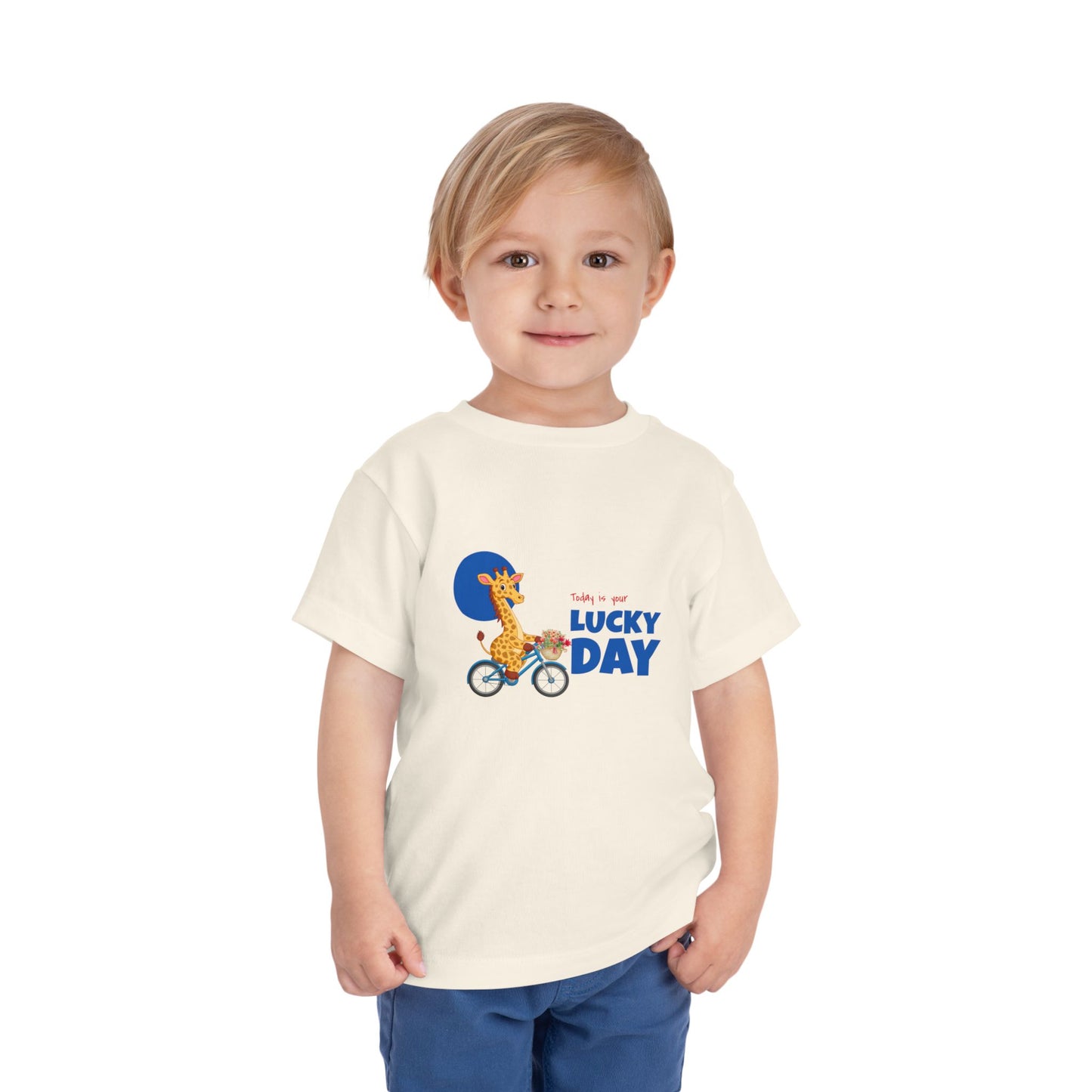 Toddler Short Sleeve Tee - 'Lucky Day' Giraffe Design, Kids Summer Shirt, Playtime Tee, Gift for Toddlers, Cute Animal Top