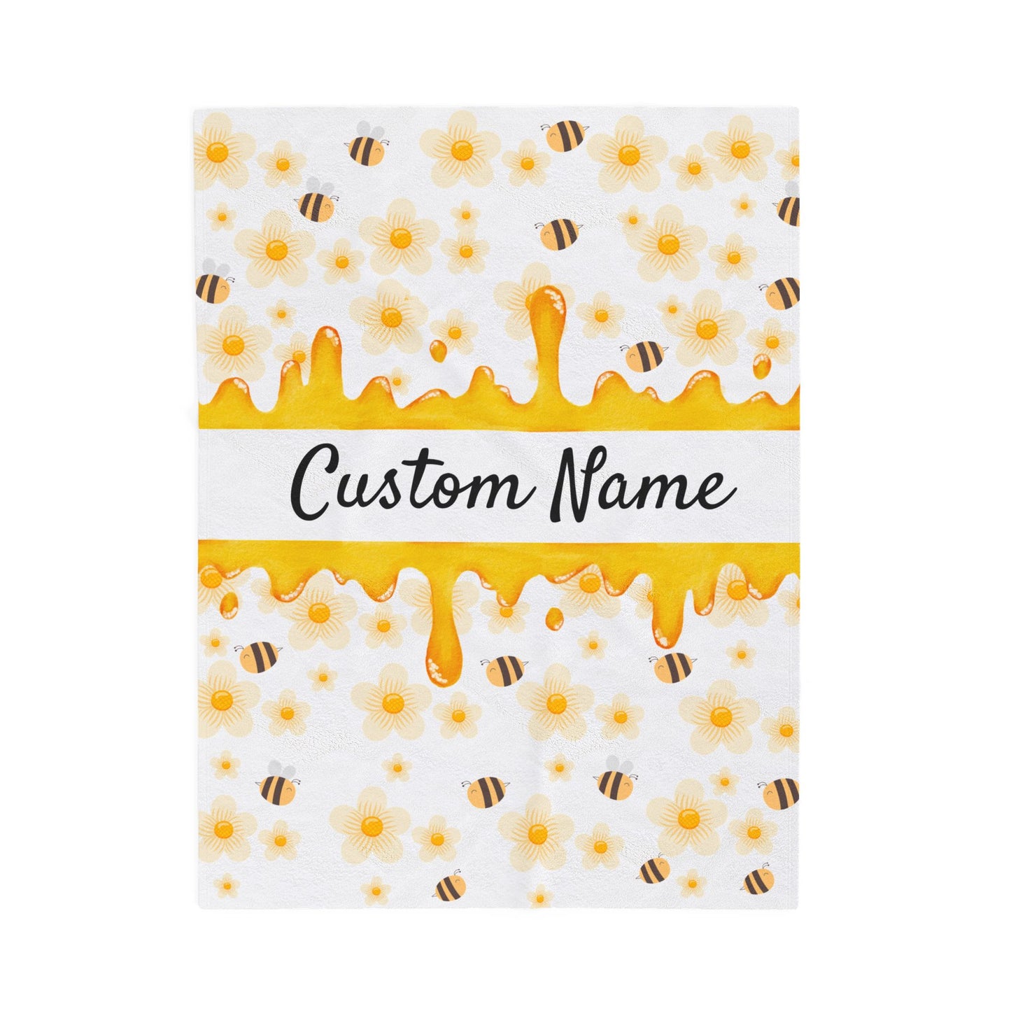 Personalized Velveteen Plush Blanket, Cozy Gift, Custom Name Throw, Bee and Flower Decor, Soft Home Accents